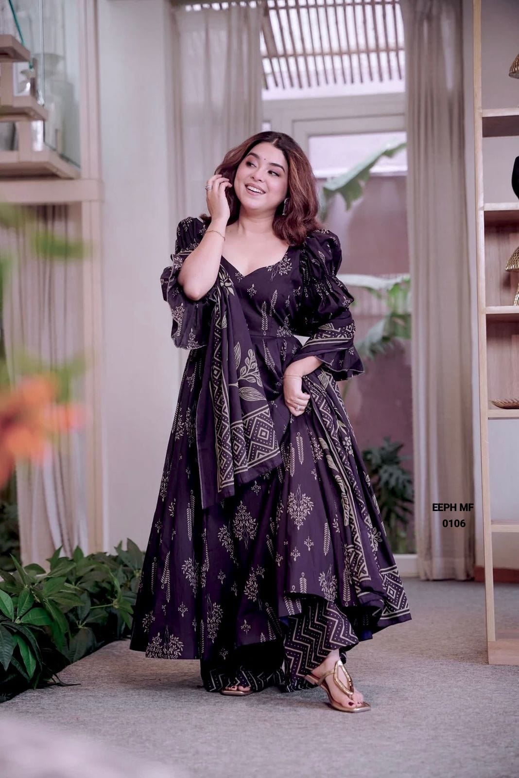 Anarkali Salwar Maslin Cotton With Digital Print Work Fully Sleevs Set